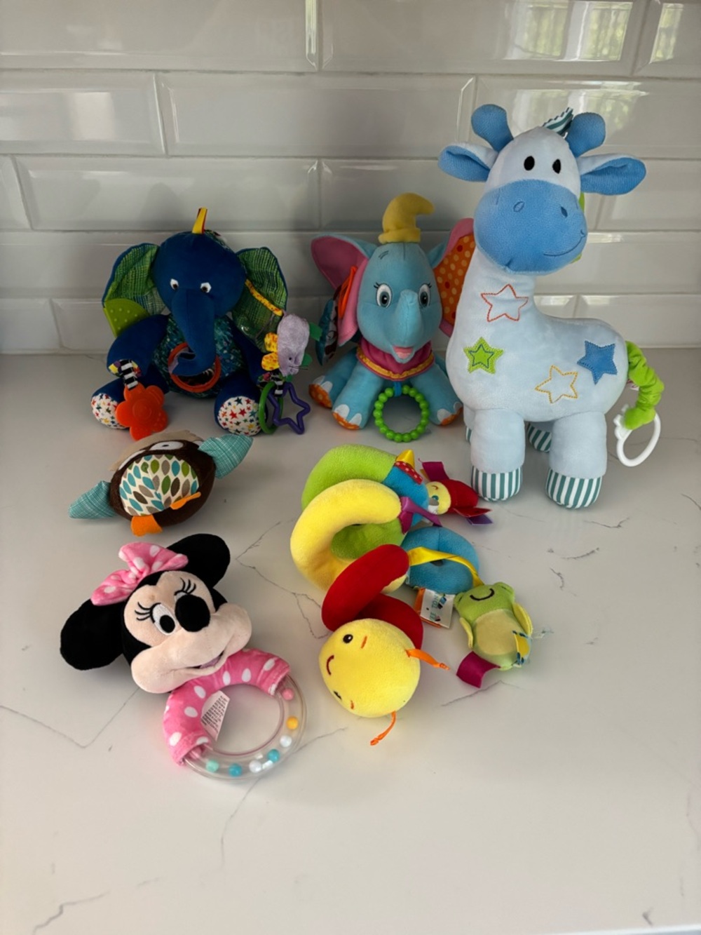 Plush Minnie Rattle & Blue Giraffe Soft Toys Set for Babies - Pink & Blue